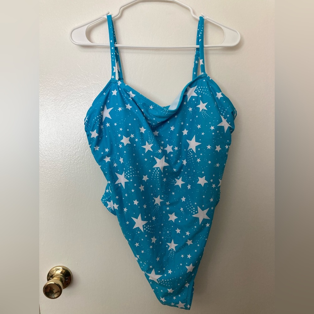NWT Cupshe Starlight July 4th Square Neck Cheeky One Piece Blue Star Swimsuit XL - Picture 2 of 12